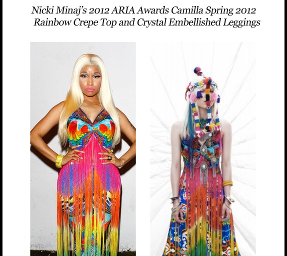Hot! or Hmm… Nicki Minaj’s 2012 ARIA Awards Camilla Spring 2012 Rainbow Crepe Top and Crystal Embellished Leggings