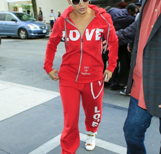 Splurge: Jennifer Lopez’s New York City Peace Love World Red I Am Love L2L Hoodie and Red I Am Love L2L Pants