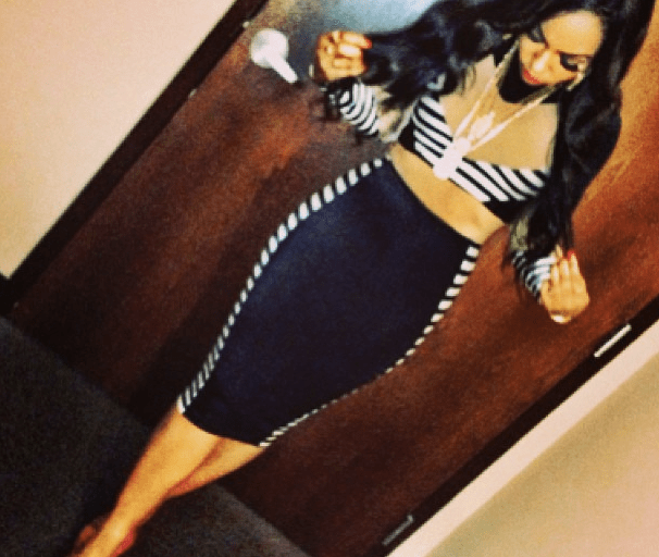 Get the Look: Ashanti’s Instagram Rue 107 Nina Striped Black and Beige Cropped Top and Kodak Striped Skirt