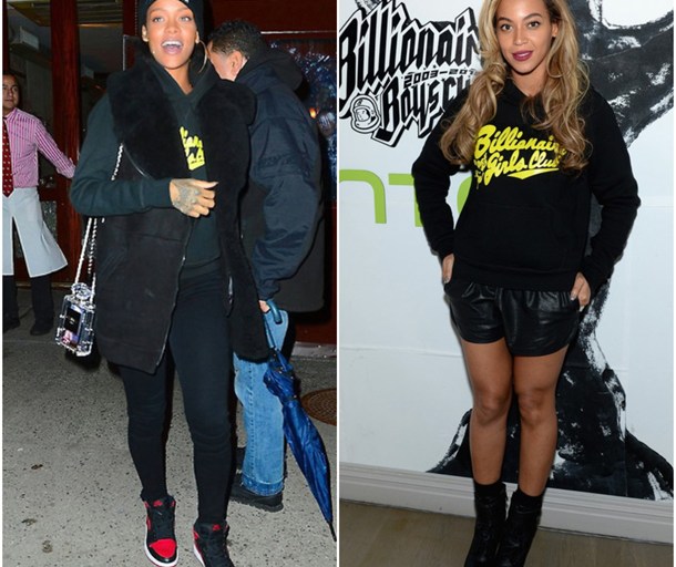 Who Wore it Better? Rihanna vs. Beyoncé in Billionaire Girls Club’s Black And Yellow Script Chaser Pullover