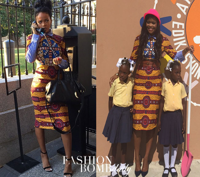 Who Wore it Better? Karen Civil vs. Rihanna in Stella Jean’s Mix Print Shirt Dress