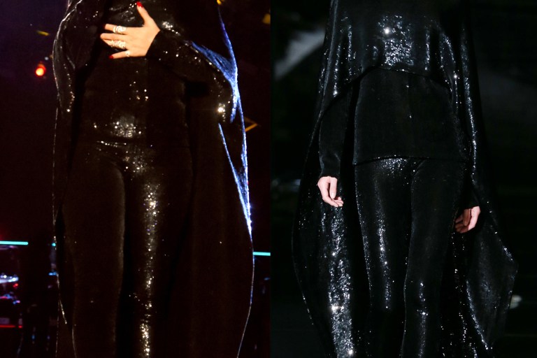 Hot! or Hmm…: Rihanna’s Washington Concert for Valor Tom Ford Spring 2015 Black Liquid Sequin Cape and Leggings