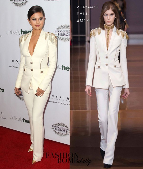 Hot! or Hmm…: Selena Gomez’s 3rd Annual Unlikely Heroes Awards Dinner and Gala White Versace Fall 2014 Embellished Suit