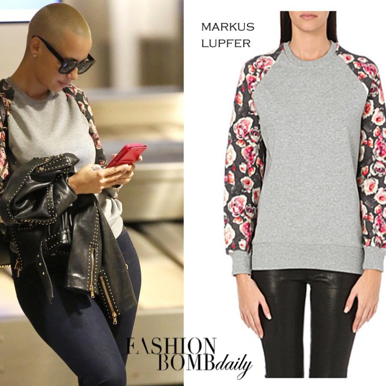 Splurge: Amber Rose’s LAX Airport Markus Lupfer English Rose Print Sweatshirt