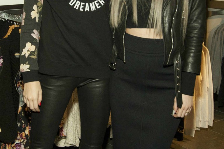 Get the Look: Kendall & Kylie Jenner’s Chicago Pacsun Holiday Collection Launch Boyfriend Pullover Hoodie and Cropped Cold Shoulder Top