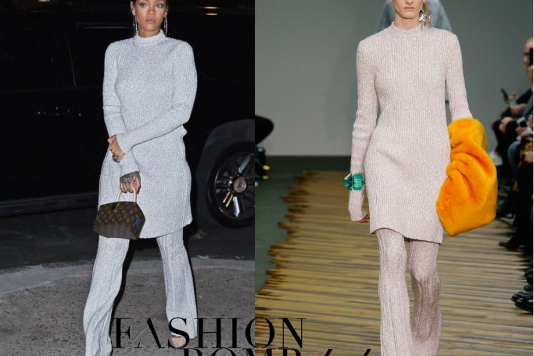 Hot! or Hmm…: Rihanna’s Nobu Restaurant in New York City Celine Winter 2014 Long Tunic and Flare Trousers and Louis Vuitton x Frank Gehry Monogram Collection Twisted Box Bag