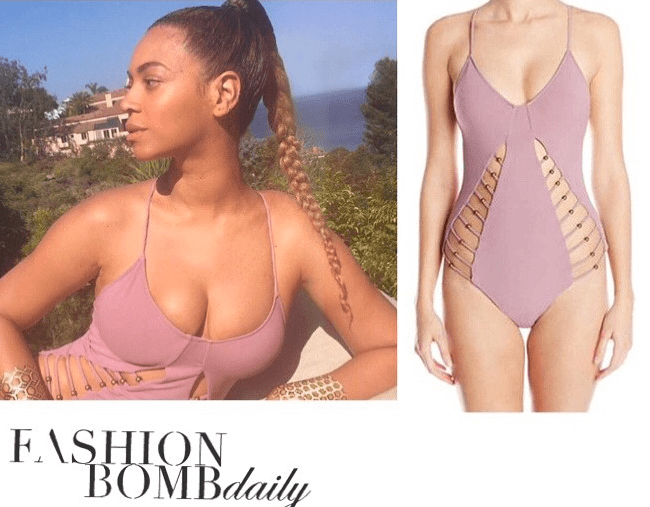 Splurge: Beyonce’s Mara Hoffman Dusty Pink Cut Out Maillot One-Piece Swimsuit