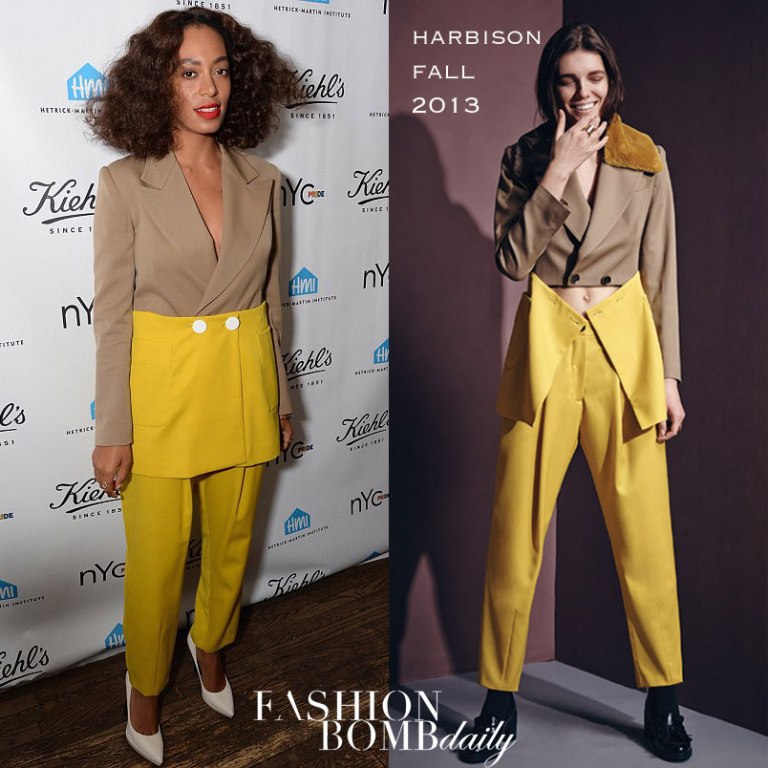 Hot! or Hmm…: Solange Knowles’s NYC Pride Week Kiehl’s Event Harbison Fall 2013 Tan Brown and Yellow Colorblock Blazer Jacket and Matching Pants