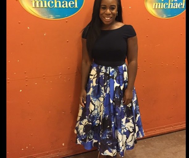 Splurge: Uzo Aduba’s Live with Kelly and Michael Theia Boatneck Cap Sleeve Dress with Floral Twill Printed Skirt