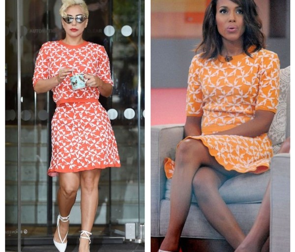 Who Wore It Better? Lady Gaga vs. Kerry Washington in Tanya Taylor’s Robin Jacquard Knit Sweater and Maia Jacquard Knit Skirt