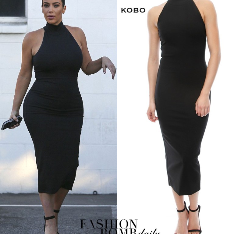 Splurge: Kim Kardashian West’s Van Nuys Ronny Kobo Black Mock Neck Thiadora Midi Dress