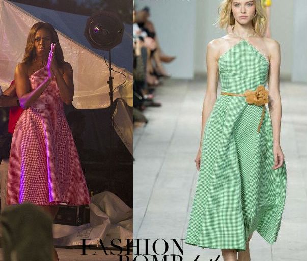 Hot! or Hmm… First Lady Michelle Obama’s White House 4th of July Celebration Michael Kors Collection Spring 2015 Geranium and White Gingham Halter Dress