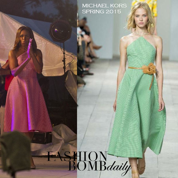 Hot! or Hmm… First Lady Michelle Obama’s White House 4th of July Celebration Michael Kors Collection Spring 2015 Geranium and White Gingham Halter Dress