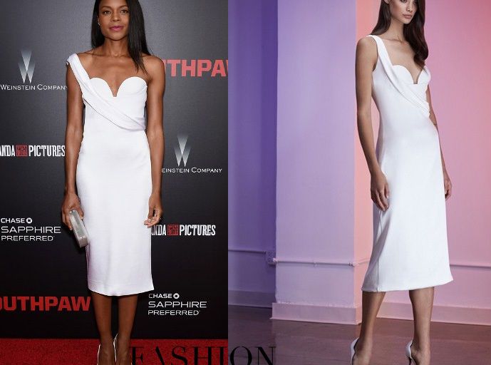 Splurge: Naomie Harris’s <em>Southpaw</em> New York City Premiere Cushnie et Ochs Resort 2016 White Sheath Dress and Christian Louboutin Bandy Pumps