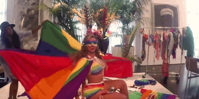 Beyonce’s Facebook #LoveWins Video Fashion Credits: A Wildfox Couture Ombre Malibu One Piece, a VFILES Sport Green and Black Girl Power Jersey , and More!