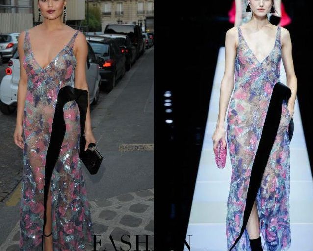 Hot! or Hmm… Chrissy Teigen’s Vogue Paris Fashion Week Party Giorgio Armani Fall 2015 Embellished Wrap Gown