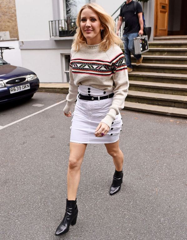 Splurge: Ellie Goulding’s Abbey Road Studios Isabel Marant Wool Blend Sweater and High Waisted Stretch Cotton Denim Skirt