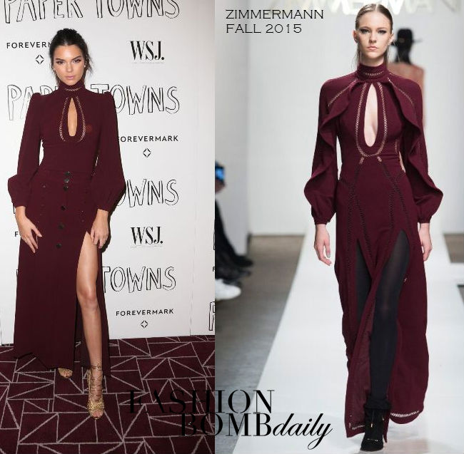 Hot! or Hmm… Kendall Jenner’s <em>Paper Towns</em> West Hollywood Screening Zimmermann Fall 2015 High Neck Keyhole Top and High Waist Button Slit Maxi Skirt