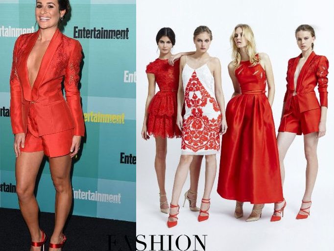 Hot! or Hmm… Lea Michele’s Entertainment Weekly 2015 Comic Con International Party Zuhair Murad Spring 2015 Red Lace Short Suit