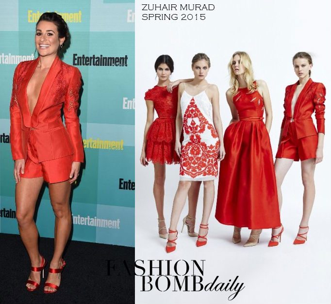 Hot! or Hmm… Lea Michele’s Entertainment Weekly 2015 Comic Con International Party Zuhair Murad Spring 2015 Red Lace Short Suit