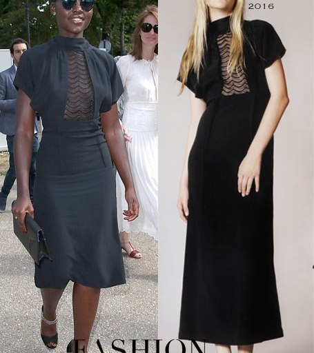 Hot Or Hmm…: Lupita Nyong’o’s Martin Margiela Fall 2015 Couture Show Martin Margiela Resort 2016 Black Lace Panel Dress + Black Dior ‘So Real’ Shades