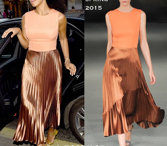 Hot! or Hmm…: Solange Knowles’s Kiehl’s Pioneers By Nature Party Barbara Casasola Peach Dress with Metallic Pleated Skirt