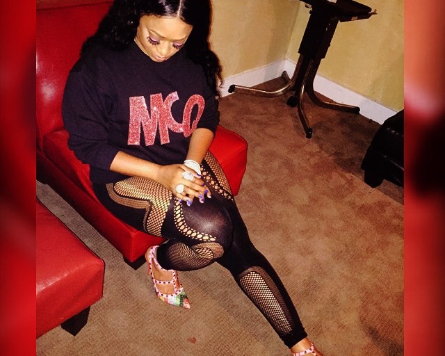 Splurge: Trina’s Instagram McQ Alexander McQueen Glitter Logo Sweatshirt and Valentino 1973 Rockstud Swarovski Chevron Slingback Pumps