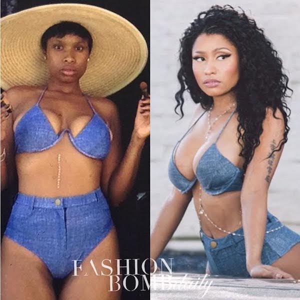 Who Wore It Better: Jennifer Hudson Vs. Nicki Minaj In Nasty Gal’s Jean Denim Bikini Top And High Waisted Bikini Bottom
