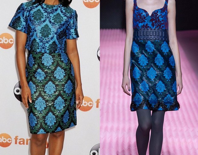 Hot! or Hmm…: Kerry Washington’s Disney ABC TCA Summer Press Tour Mary Katrantzou Fall 2015 Blue Green Embroidered Crop Top and Dress