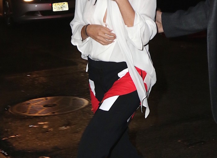 Splurge: Selena Gomez’s Beauty & Essex Givenchy Red, Black, and White Contrasting Panel Pants