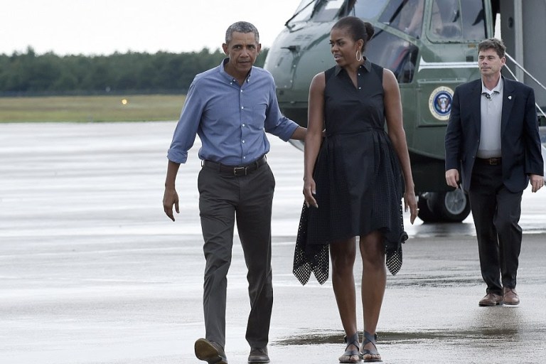 Splurge: First Lady Michelle Obama’s White House 3.1 Phillip Lim Black Mixed Lace Sleeveless Dress with Lace Godet