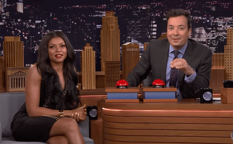 Splurge: Taraji P. Henson’s Jimmy Fallon Versace Studded Black V-Neck Sheath Dress