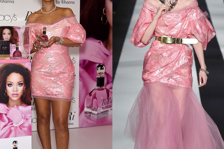 Hot! or Hmm…: Rihanna’s Riri Fragrance Unveiling Vivienne Westwood Red Label Fall 2015 Bubblegum Pink Mini Dress and Christian Louboutin Pumps