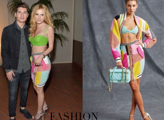 Hot! or Hmm… Bella Thorne’s Jeremy Scott and Adidas Originals VMAs After Party Moschino Resort 2016 Patchwork Pencil Skirt