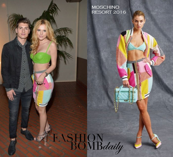Hot! or Hmm… Bella Thorne’s Jeremy Scott and Adidas Originals VMAs After Party Moschino Resort 2016 Patchwork Pencil Skirt