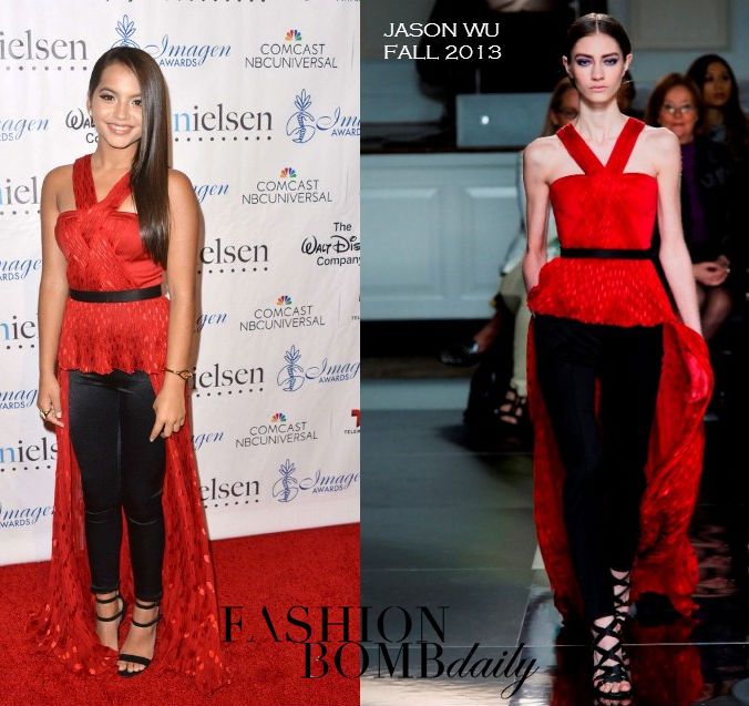 Hot! or Hmm… Isabela Moner’s 30th Imagen Awards Jason Wu Fall 2013 Red Peplum Train Halter Top and Black Trousers