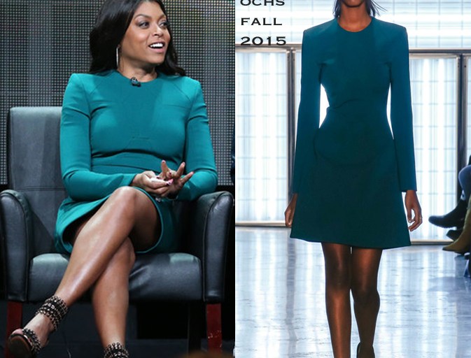 Splurge: Taraji P Henson’s 2015 Summer TCA Tour Cushnie et Ochs Fall 2015 Emerald Green Viscose Long Sleeve Dress and Azzedine Alaia Sandals