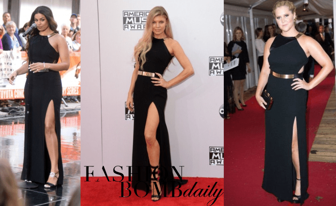 Who Wore It Better? Jordin Sparks vs. Fergie vs. Amy Schumer in Halston’s Metal Plate Crepe Gown