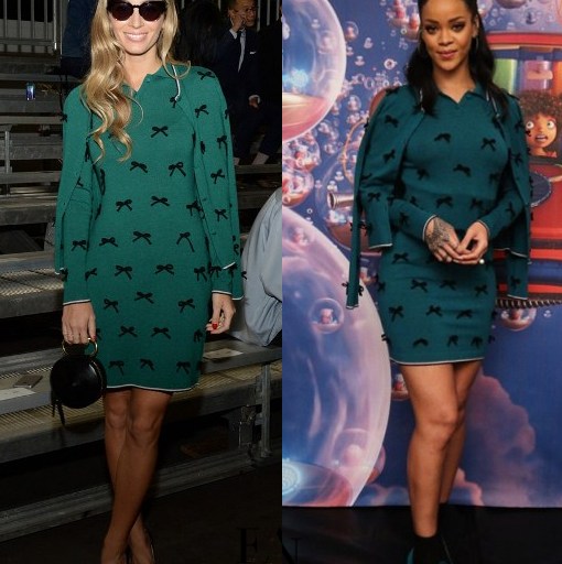 Who Wore It Better? Harley Viera-Newton vs. Rihanna in Adam Selman’s Fall 2015 Bow Knit Cardigan and Dress