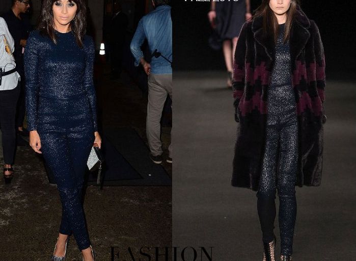Hot! or Hmm… Cara Santana’s Monique Lhuillier Spring 2016 Fashion Show Monique Lhuillier Fall 2015 Long Sleeve Navy Embelished Jumpsuit