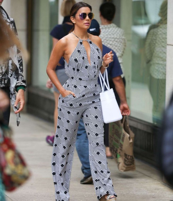 Splurge: Eva Longoria’s New York City Diane von Furstenberg Ireland Printed Silk Jumpsuit