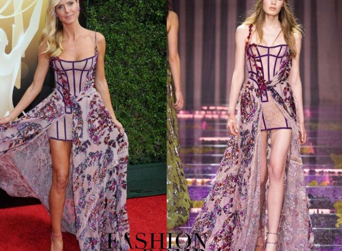 Hot! or Hmm… Heidi Klum’s 2015 Creative Arts Emmy Awards Atelier Versace Fall 2015 Floral Print Lace Bustier Gown