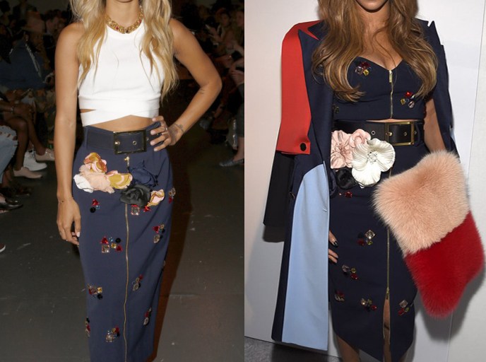 Who Wore it Better? Karrueche Tran vs. Beyonce in Harbison’s Spring 2015 Floral Jewel Embellished Skirt