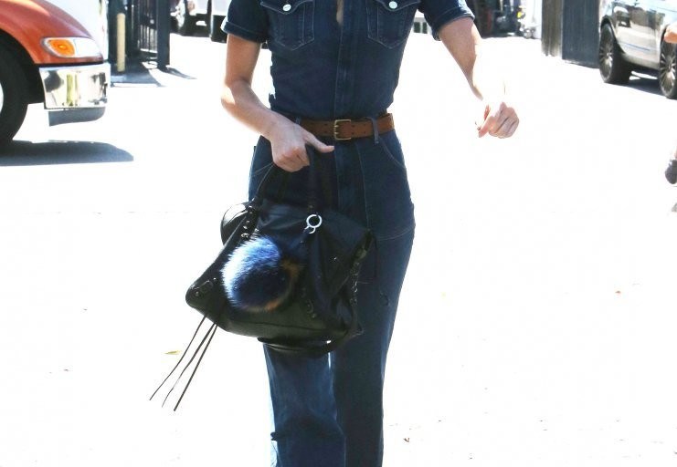 Splurge: Kendall Jenner’s Sherman Oaks Frame Denim Francoise Jumpsuit and Fendi Ponpon Bag Charm