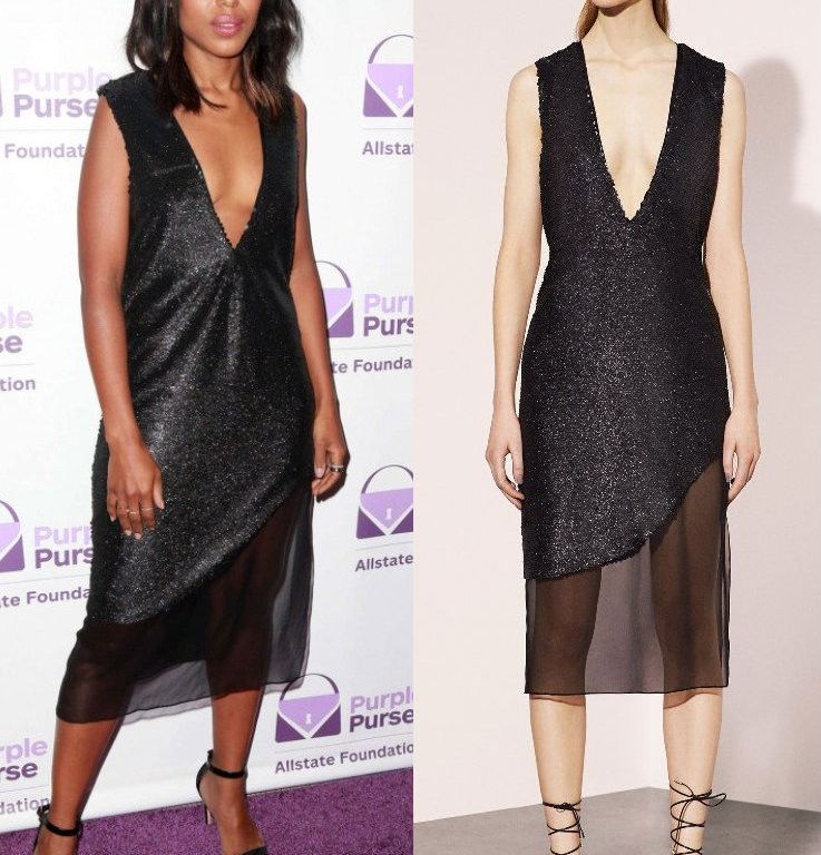 Hot! or Hmm… Kerry Washington’s Allstate Foundation Purple Purse Launch Prabal Gurung Resort 2016 Black Embellished Sheer Hem Dress