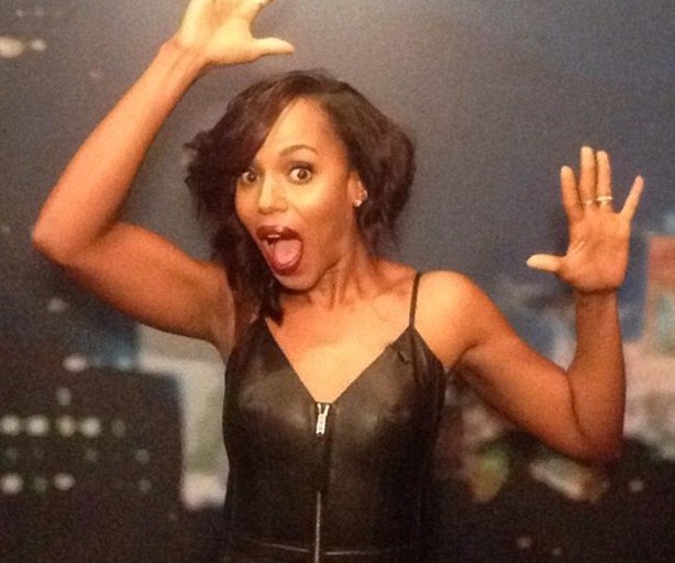 Hot! or Hmm…: Kerry Washington’s Jimmy Kimmel Balenciaga Resort 2016  Black Calfskin and Silk Slip Dress