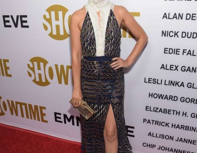 Splurge: Nazanin Boniadi’s Showtime 2015 Emmy Eve Party Altuzarra Lace Inset Velvet Backless Dress