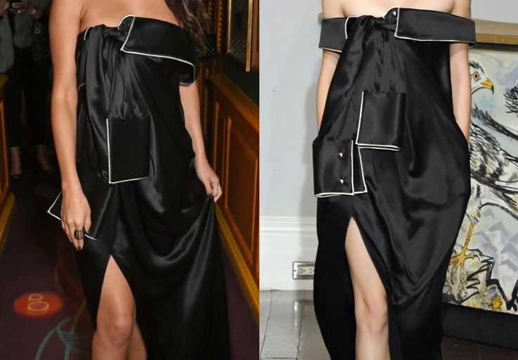 Hot! or Hmm… Selena Gomez’s Annabel’s Dinner Party and Performance Monse Spring 2016 Strapless Shirt Inspired Dress and Nicholas Kirkwood Pearl Trim Black Suede Pumps