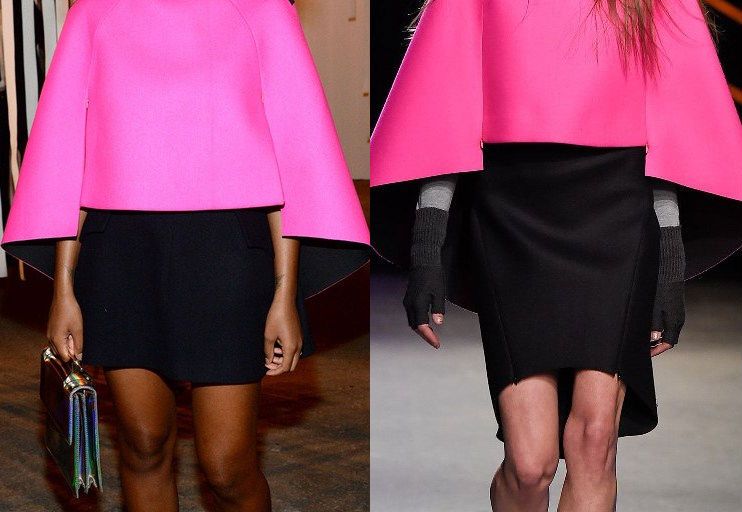 Hot! or Hmm… Solange Knowles’s Milly Spring 2016 Show Milly Fall 2015 Pink Cape and Black Mini Skirt