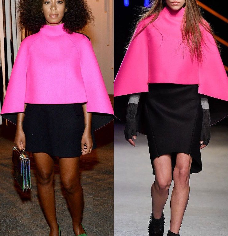 Hot! or Hmm… Solange Knowles’s Milly Spring 2016 Show Milly Fall 2015 Pink Cape and Black Mini Skirt